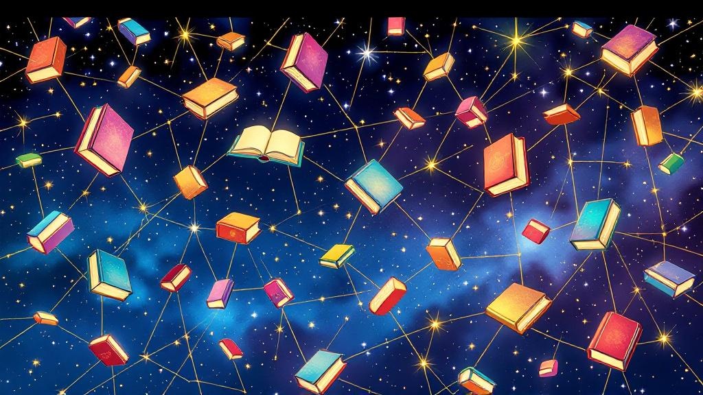 Discworld books connected by golden threads showing loose connections