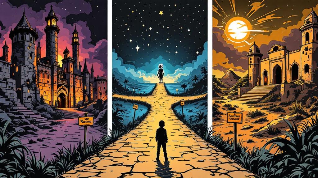 Three paths diverging toward different Discworld adventures