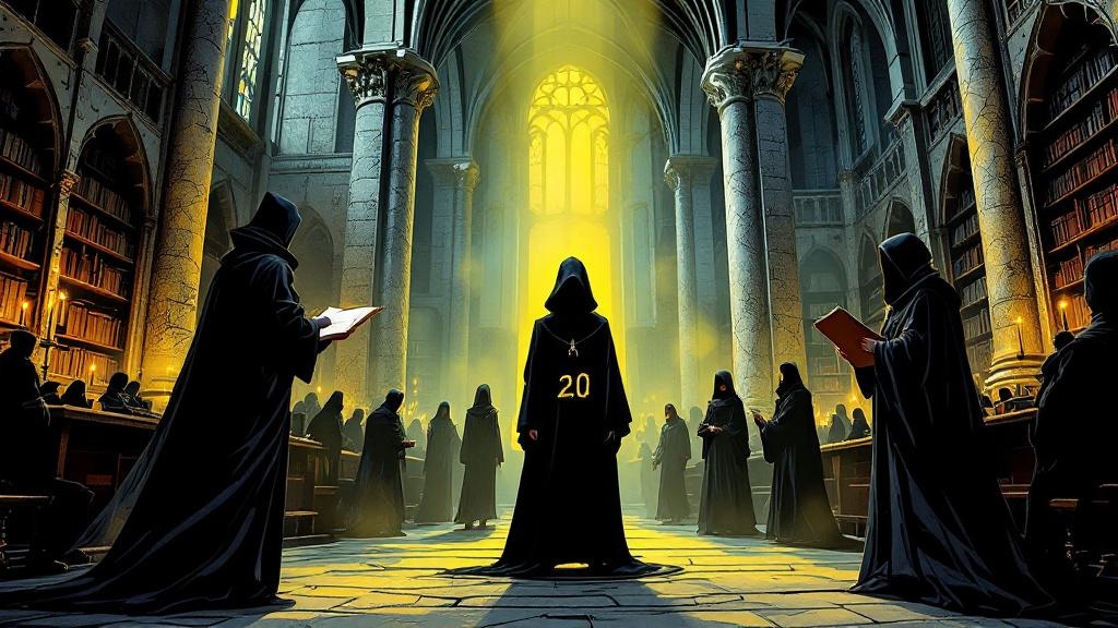 A teenage Vetinari standing invisible in plain sight while an examiner marks zero on a clipboard