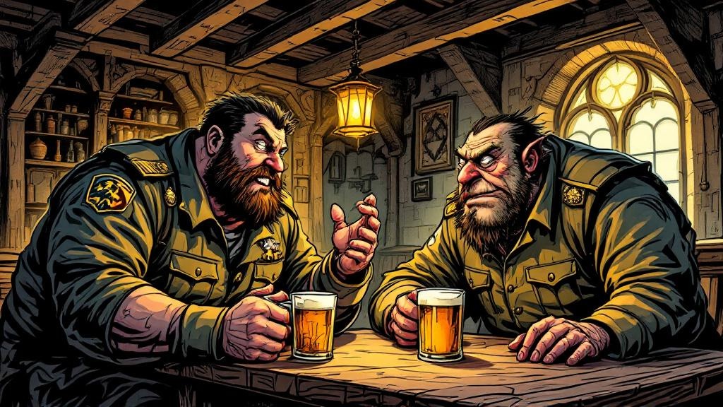 Nobby and Fred Colon having a philosophical discussion over ale at a tavern
