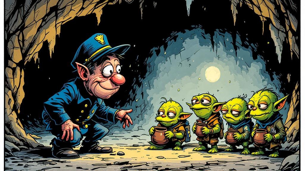 Nobby Nobbs showing kindness to a group of goblins clutching their unggue pots