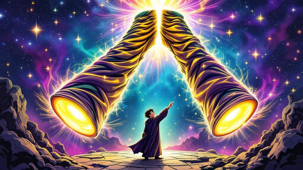 A wizard standing at a fork where reality literally splits into two giant trouser legs extending into different futures