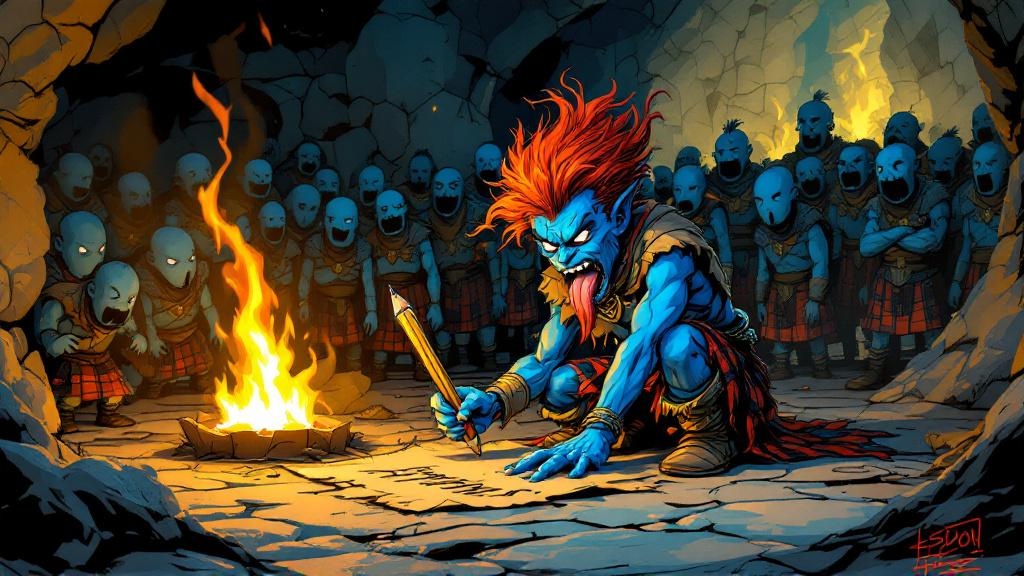 Rob Anybody crouched over a scrap of paper, scratching letters with intense concentration while his brothers watch in stunned silence